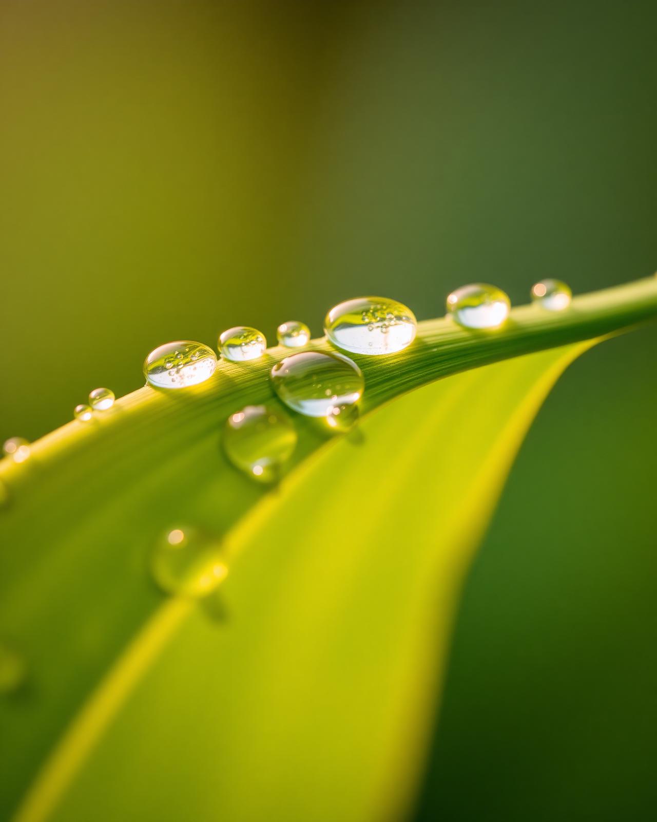 Gotas sobre folha verde